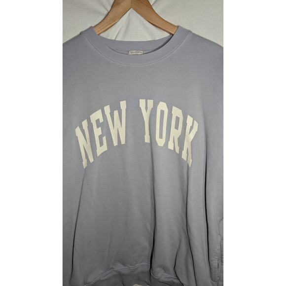 John Galt Womens Oversized New York Crewneck Sweatshirt One Size Blue Pockets - Picture 2 of 6